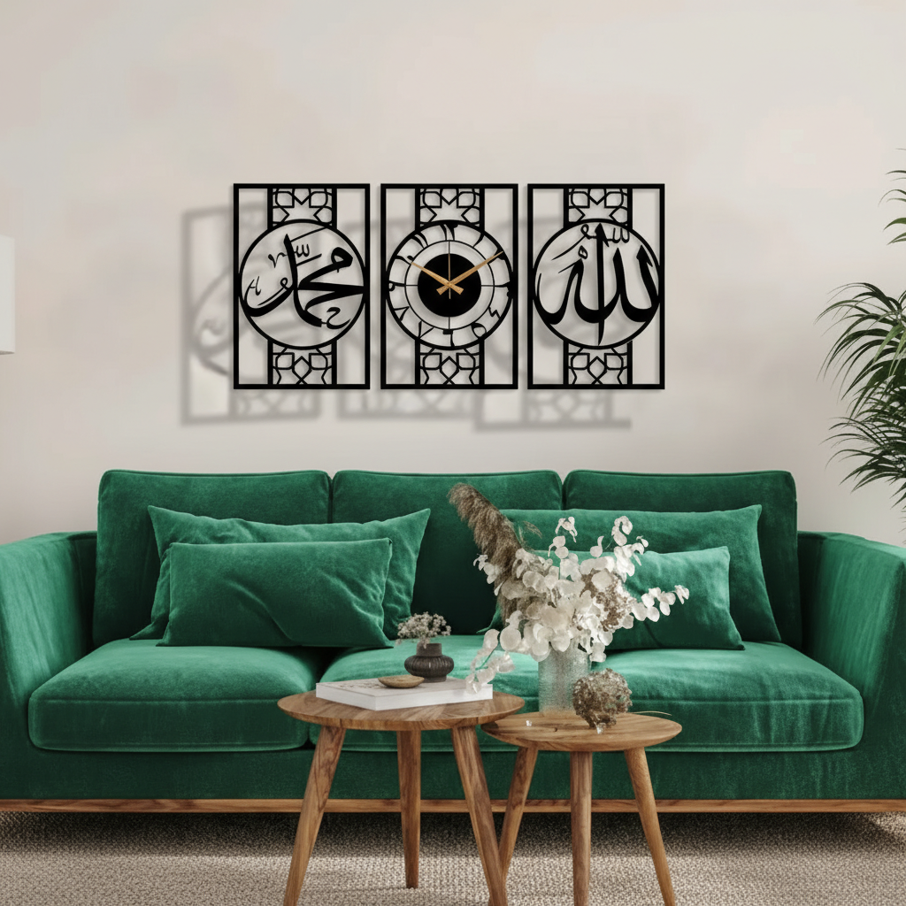 Premium Islamic Clock Set – Allah & Muhammad Calligraphy Wall Art - Image 3