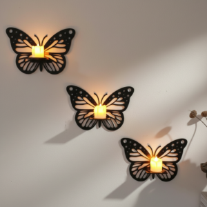 Premium Butterfly Wall Shelf Set (Pack of 3) – Stylish Wooden Candle Stand for Beautiful Home Decor