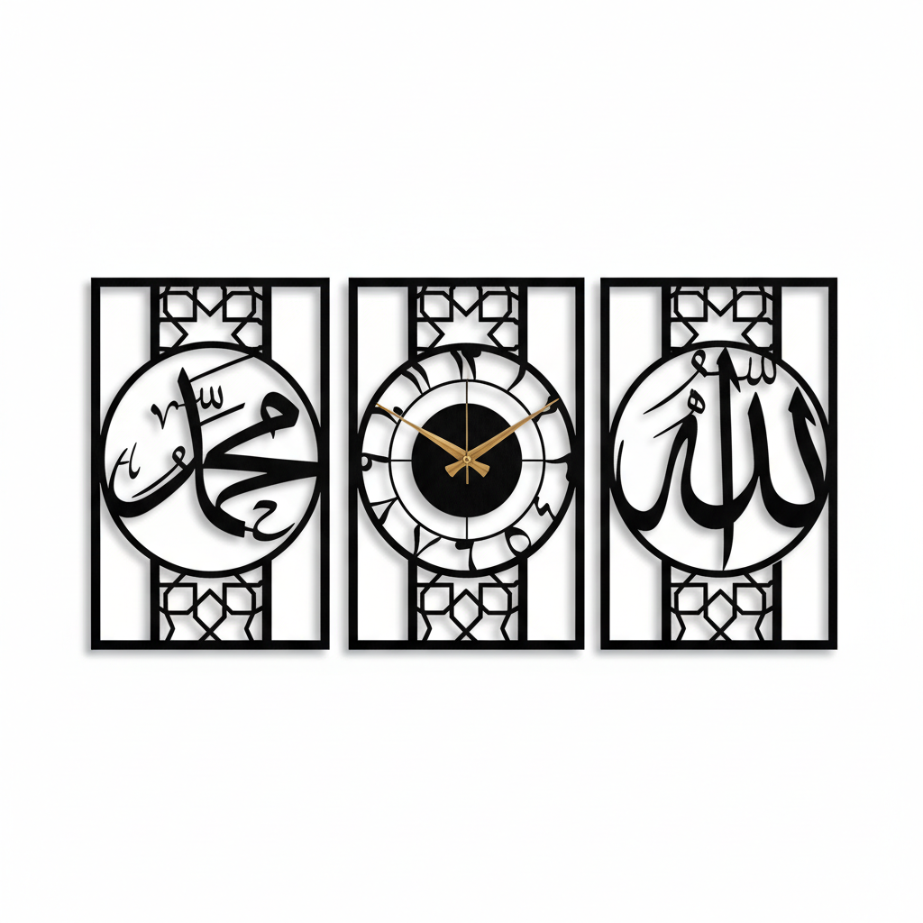 Premium Islamic Clock Set – Allah & Muhammad Calligraphy Wall Art - Image 4