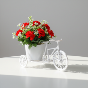 Decorative Floral Bicycle with Artificial Flowers – Basket Vase for Home & Wedding Decor, Perfect Gift