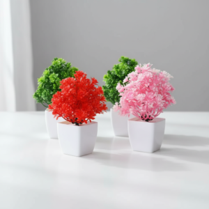 Mini Artificial Plant Set with Decorative Pots (Pack of 4) – Stylish Home & Office Décor